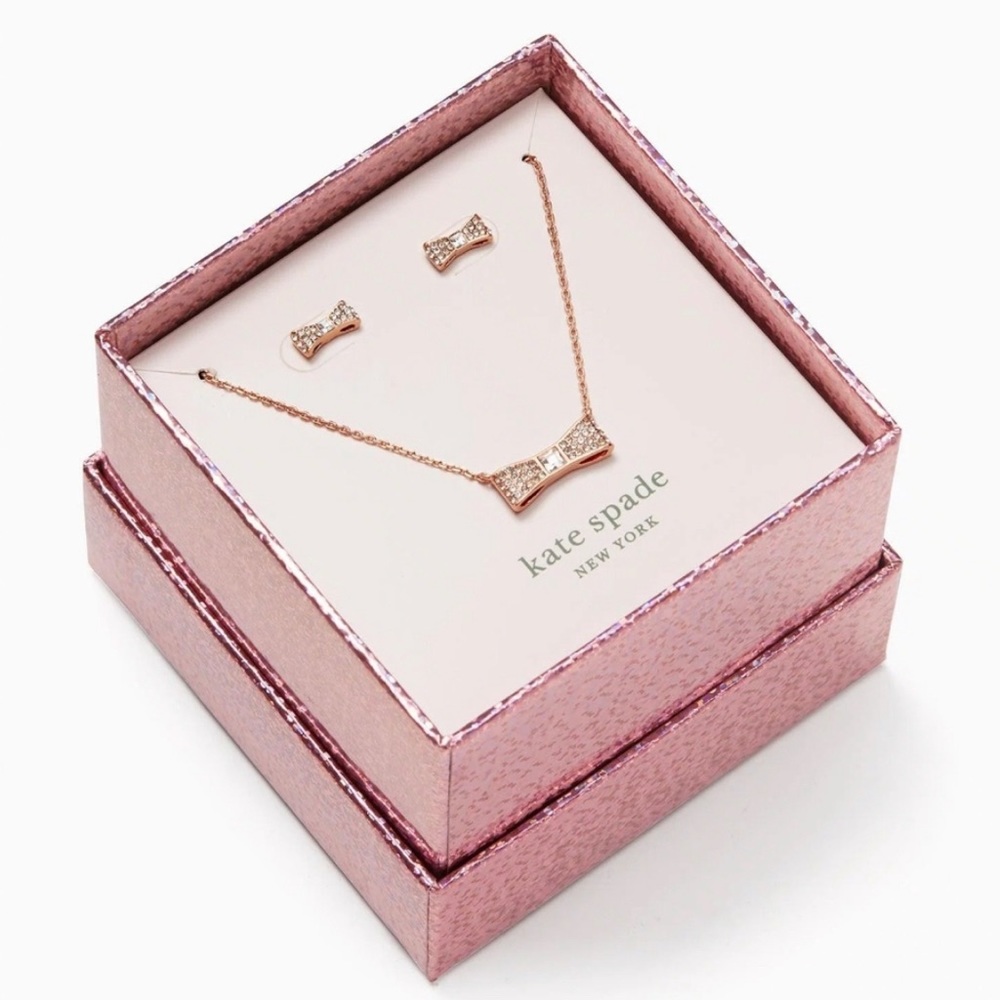 NEW Kate Spade Rose Gold Bow Jewelry Set